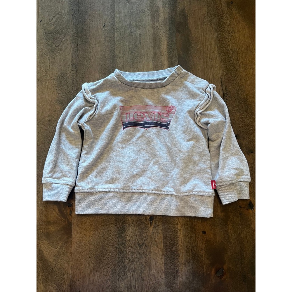 Levis Baby Girls Ruffle Shoulder Batwing Logo Sweatshirt Gray 6M Pullover
